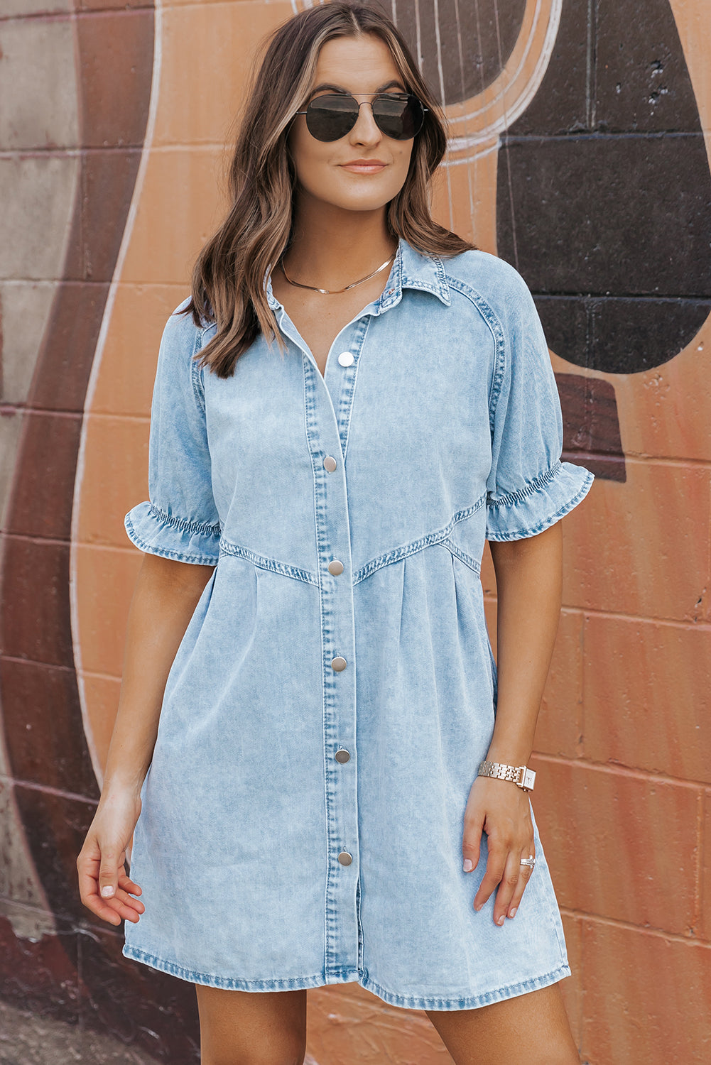 Beau Blue Mineral Wash Buttoned Denim Dress