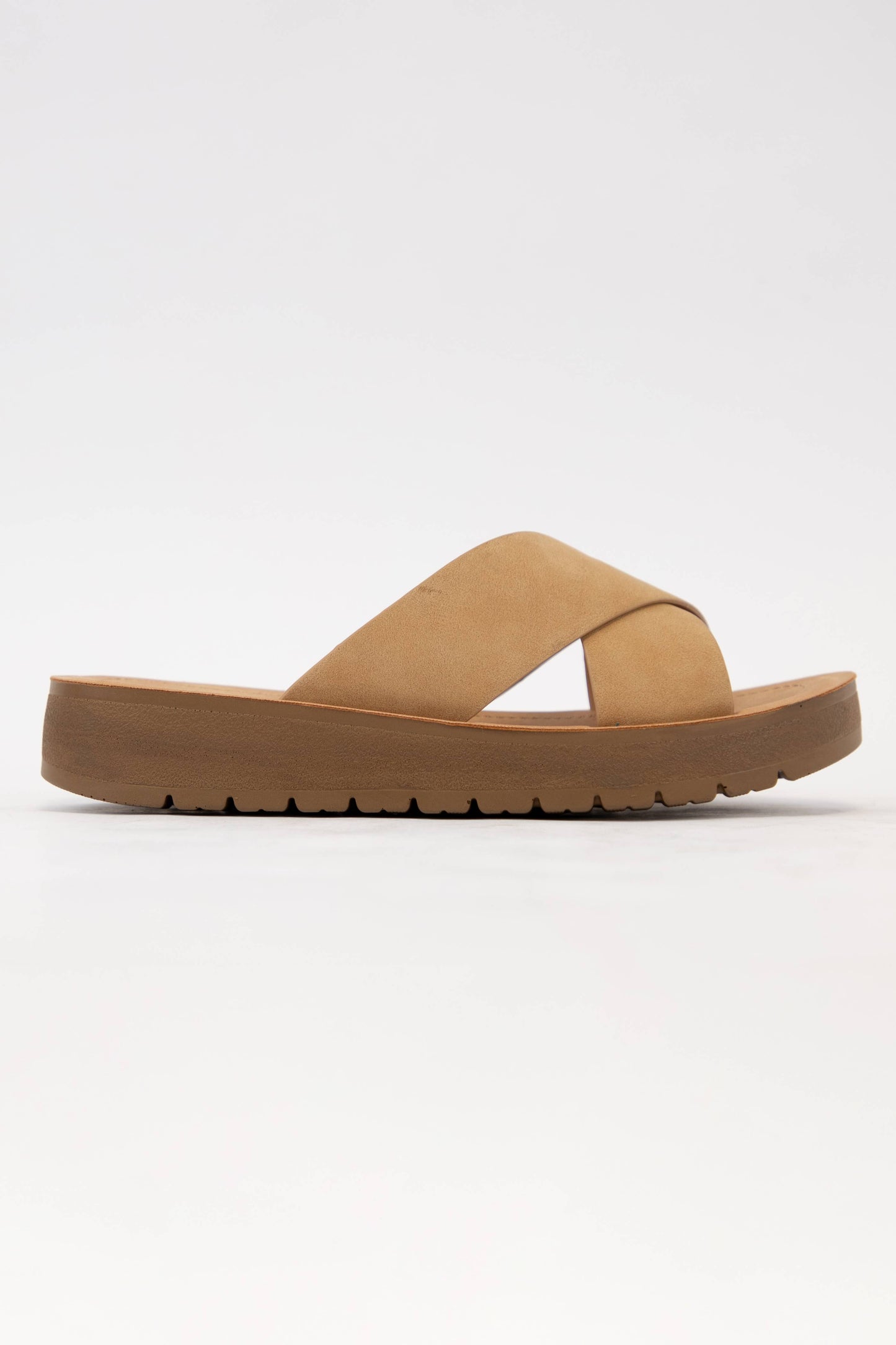 LUCY CROSS STRAP SLIDE SANDAL