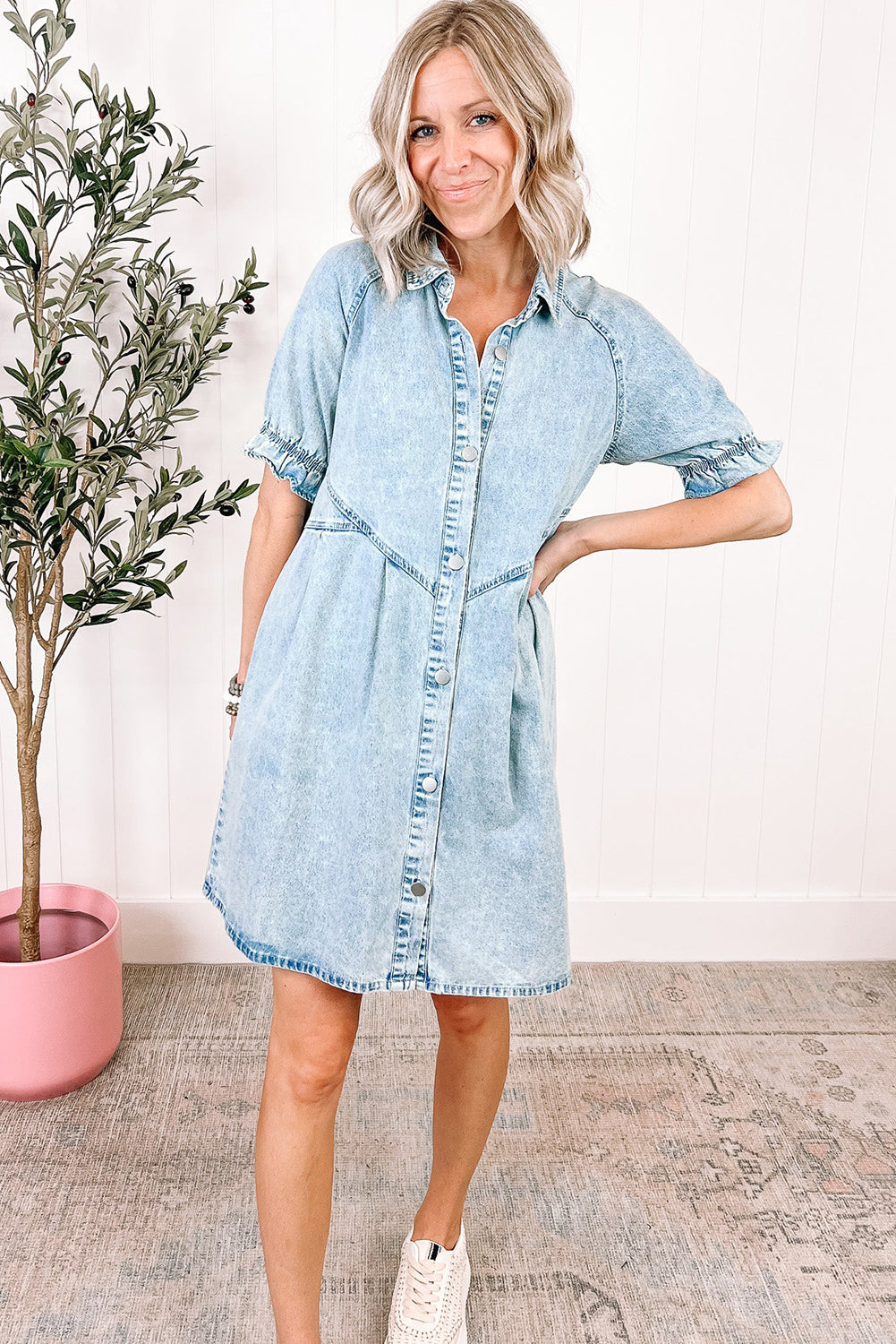 Beau Blue Mineral Wash Buttoned Denim Dress