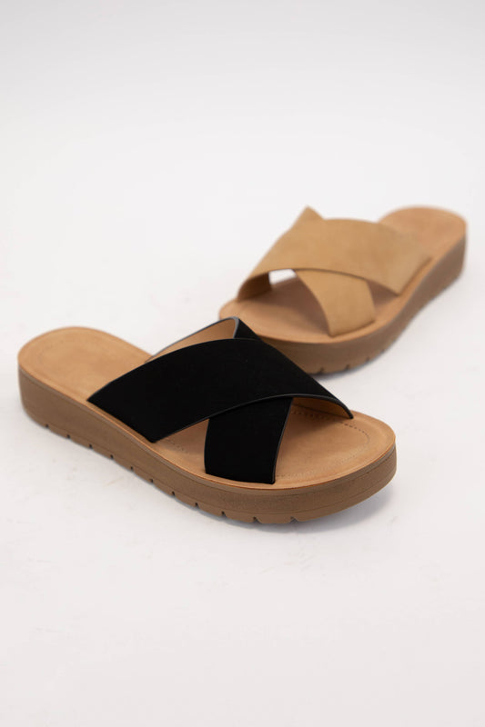 LUCY CROSS STRAP SLIDE SANDAL