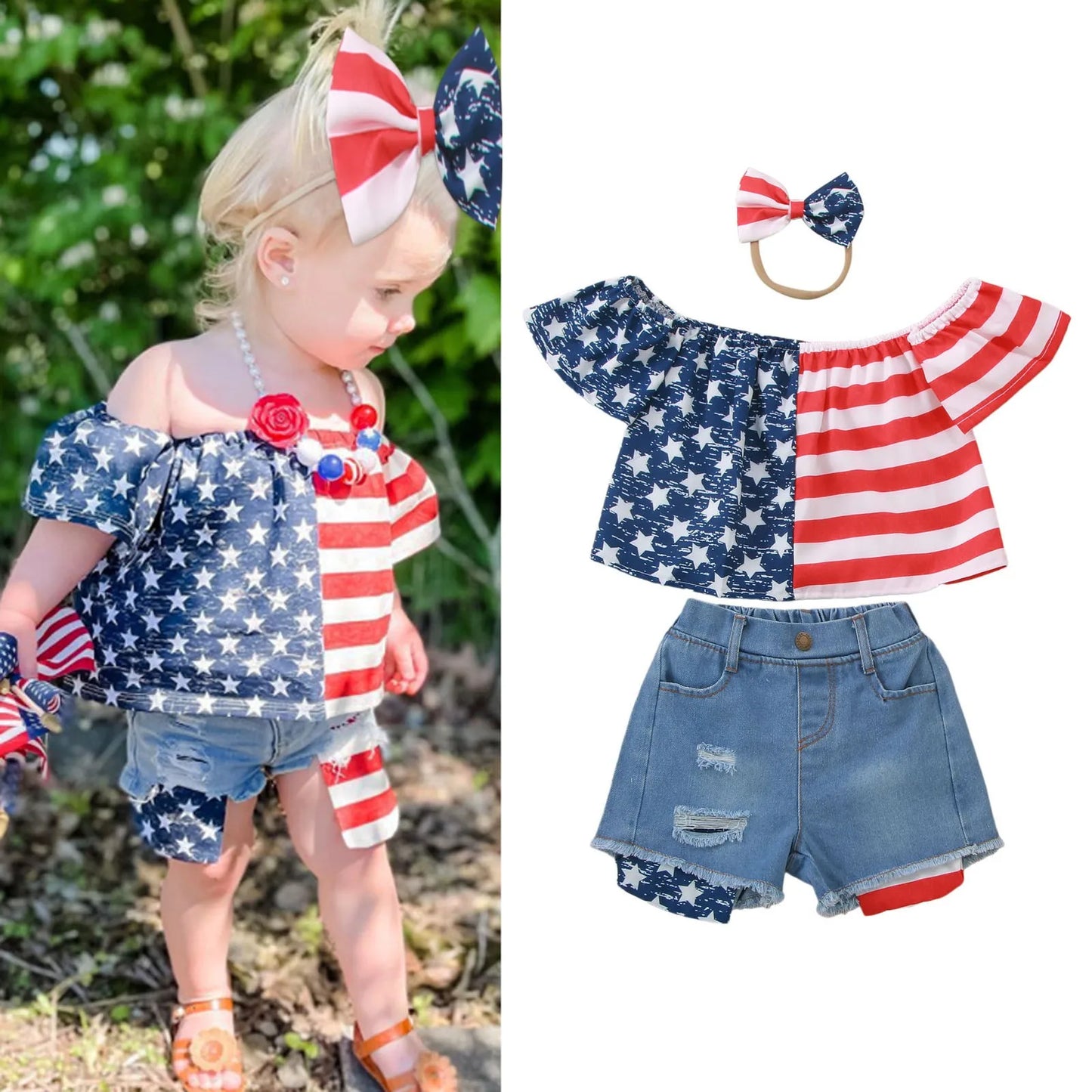 Girls 4th of July Denim Set