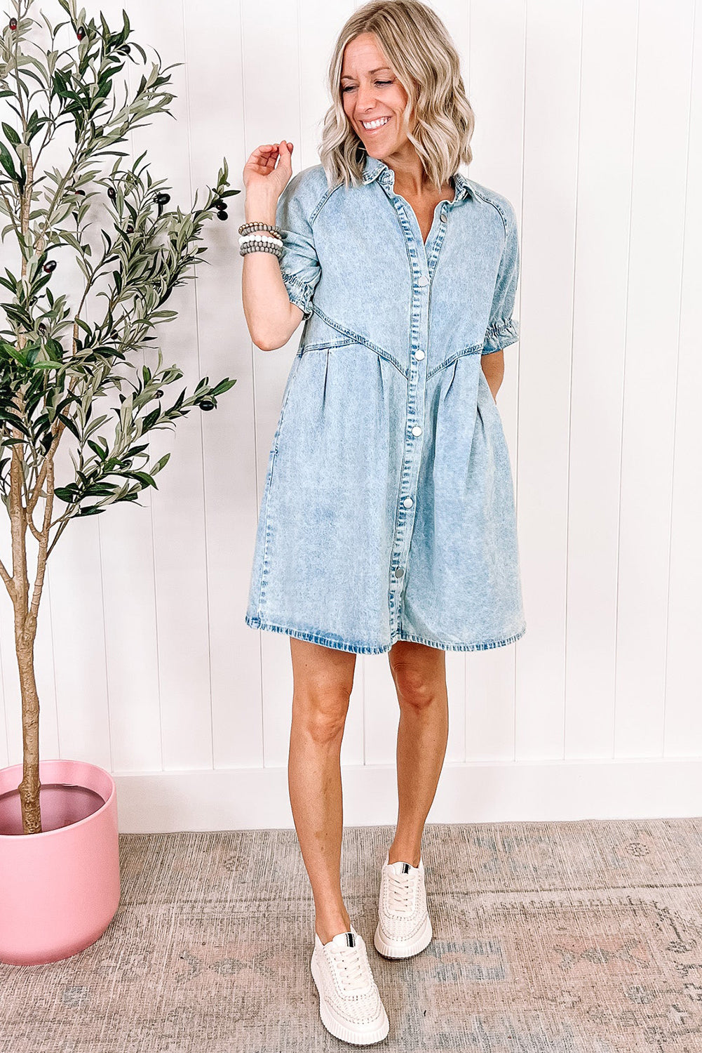 Beau Blue Mineral Wash Buttoned Denim Dress