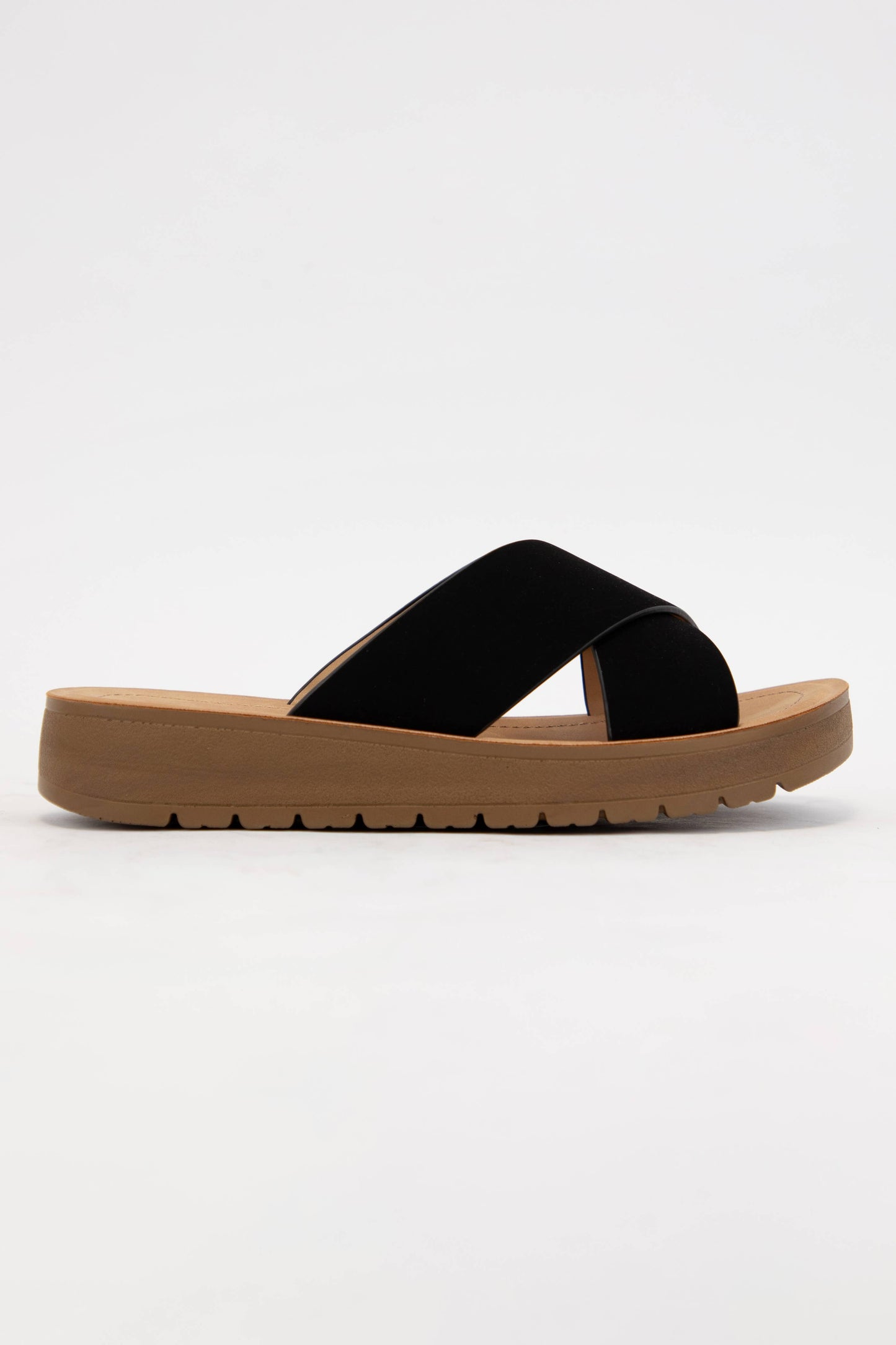 LUCY CROSS STRAP SLIDE SANDAL